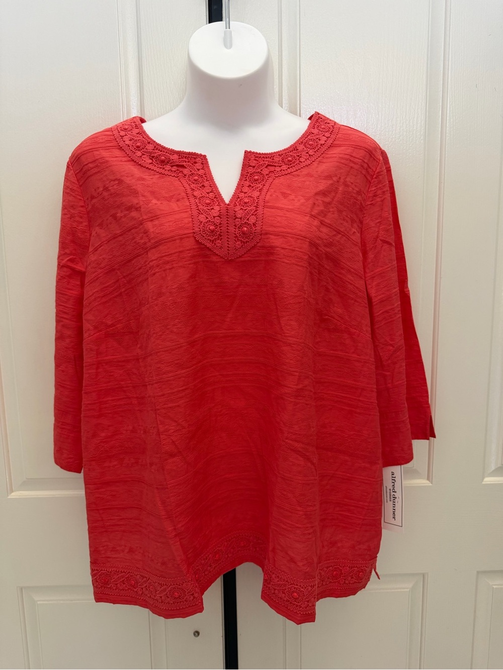 Alfred Dunner Tangerine Embroidered Split-Neck Tunic Top Sz 3X